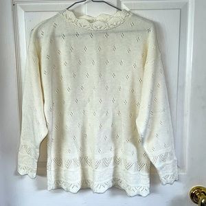 Vintage eyelet knit sweater in ivory color by ELLEN D..  size Small.